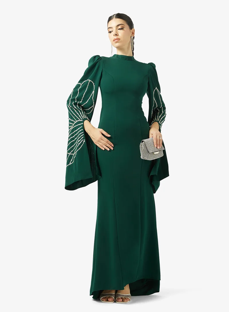 Akadia Fashion  BEADED WIDE SLEEVES CREPE DRESS for Women | Best Price UAE